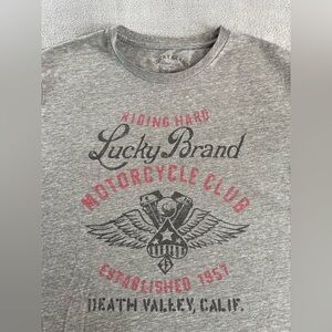 Lucky Brand Motorcycle Club Riding Hard T-Shirt Gray Men’s Large Death Valley
